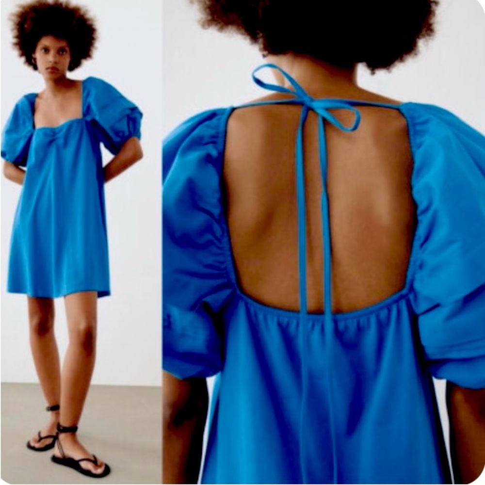 NWT ZARA VOLUMINOUS SLEEVE DRESS BLUE